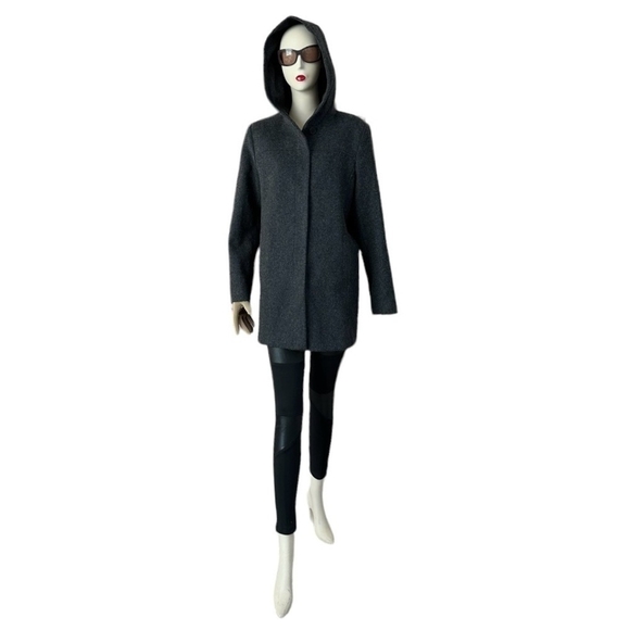 Women’s Jacket JASON KOLE Coat Grey Wool Long Sleeve Button Front Hooded Coat - Picture 7 of 9